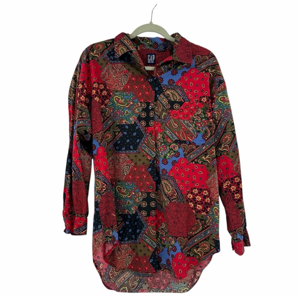 Vintage Gap Maximalist All Over Print Button Up‎ Shirt Size Large Cotton